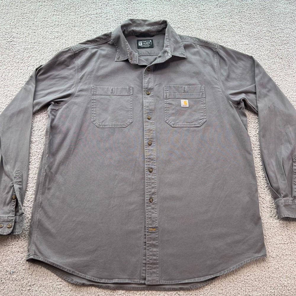 Carhartt Rugged Flex Gray Long Sleeve Button Down Shirt 2XL Tall 103554